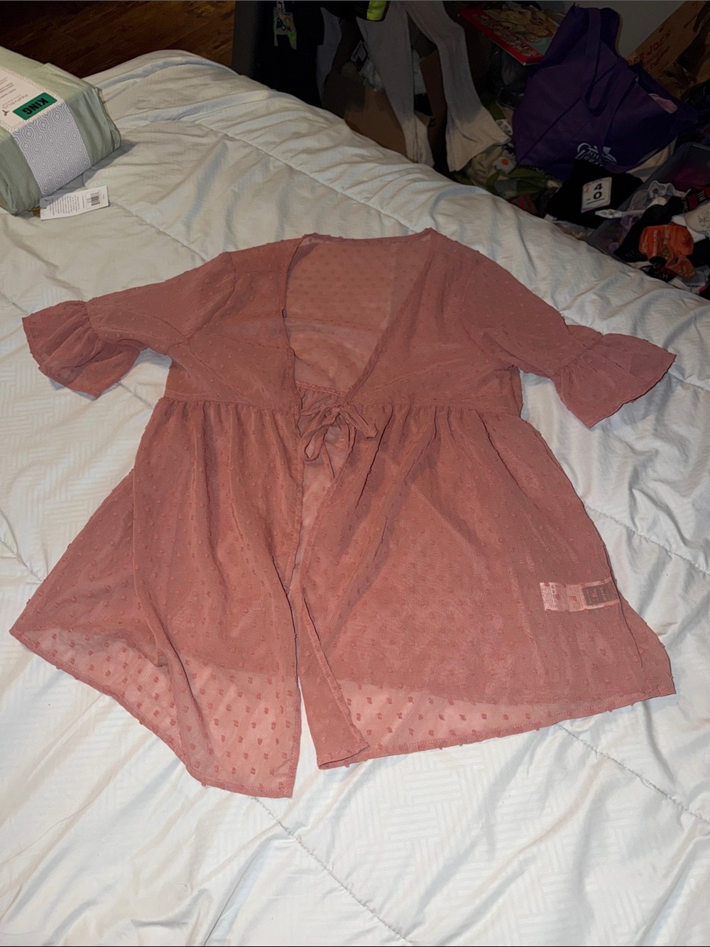 SHEIN Women's Sheer Pink polka dot lace blouse